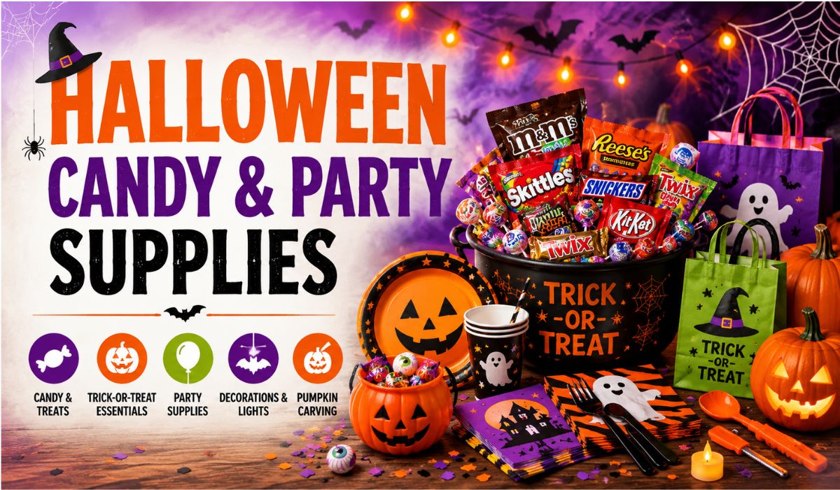 Halloween candy, trick-or-treat supplies and party essentials