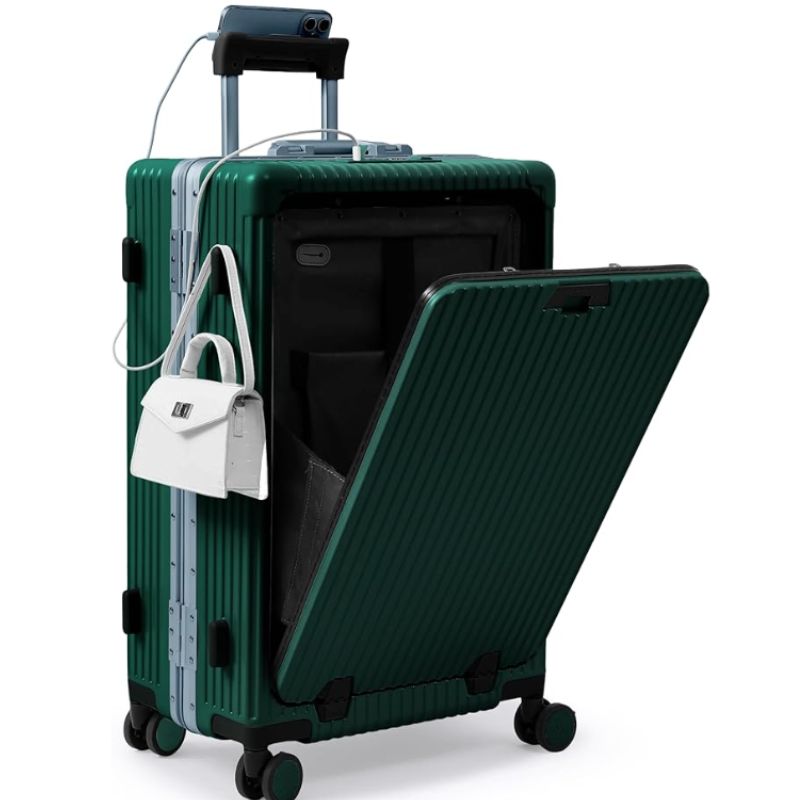 Nobl zipperless medium check-in suitcase with aluminum frame in forest green