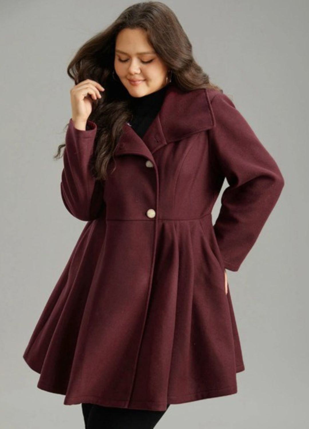 BloomChic – Burgundy Button-Up Asymmetrical Coat