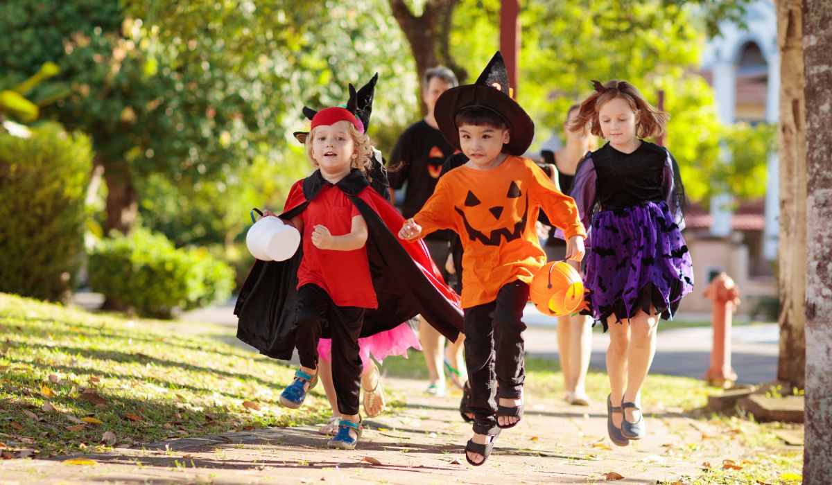 Kids dressed in Halloween costumes