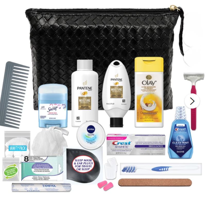 Convenience Kits International women's TSA compliant travel essentials kit in cosmetic bag